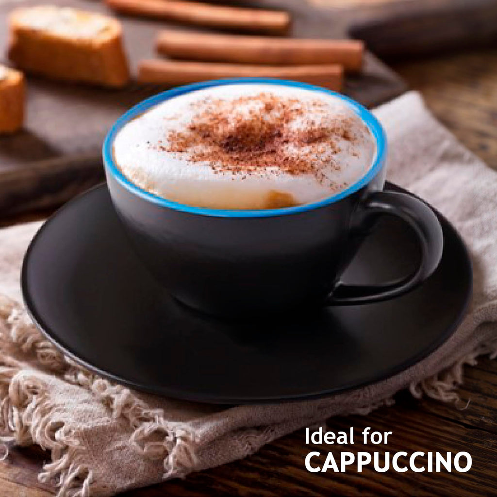 MIAMIO Ceramic Cappuccino Cups Set of 6 - 175ml Mugs with Stand & Saucers