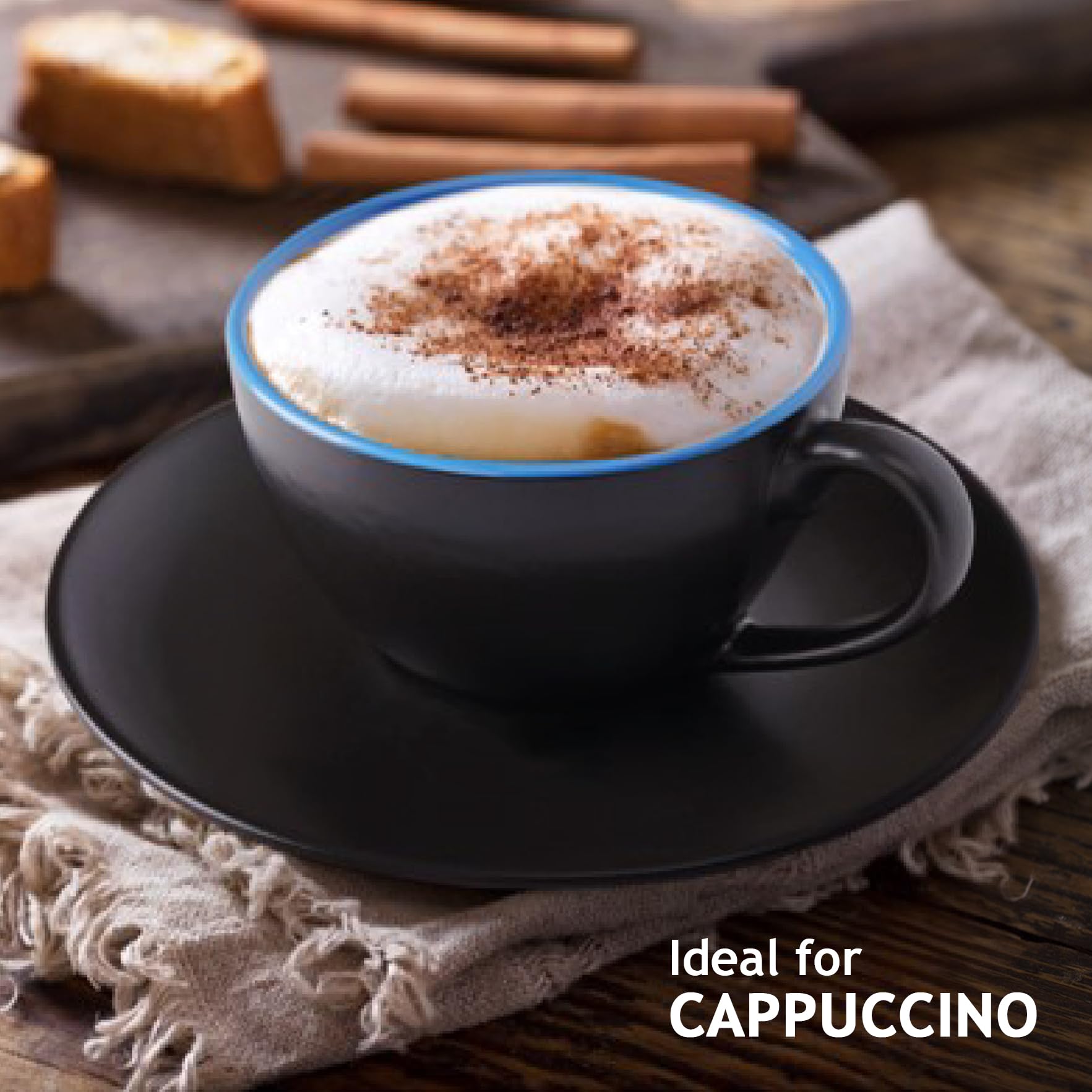 MIAMIO Ceramic Cappuccino Cups Set of 6 - 175ml Mugs with Stand & Saucers