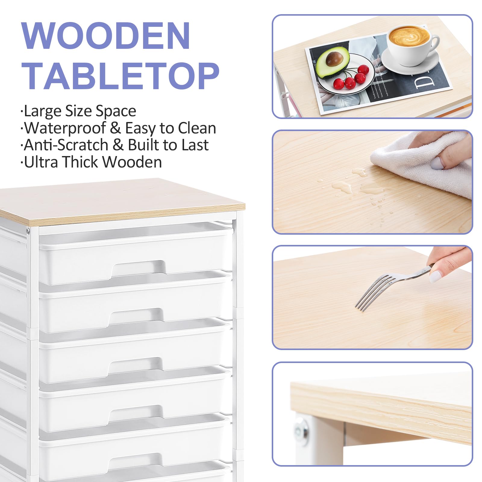 SYKIARIOL 8-Drawer Rolling Storage Trolley | Wooden Top Utility Cart