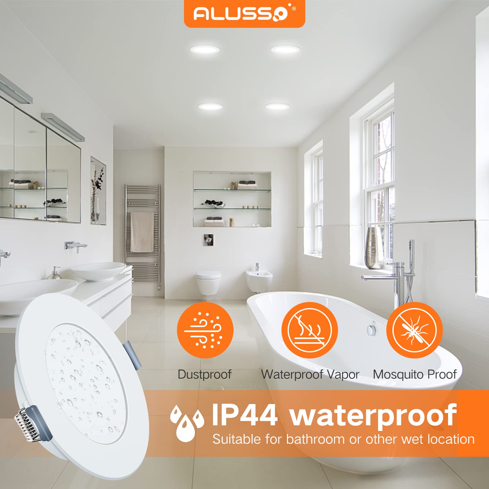 ALUSSO 9W Ultra Slim LED Downlights - 3000K Warm White IP44 (6 Pack)