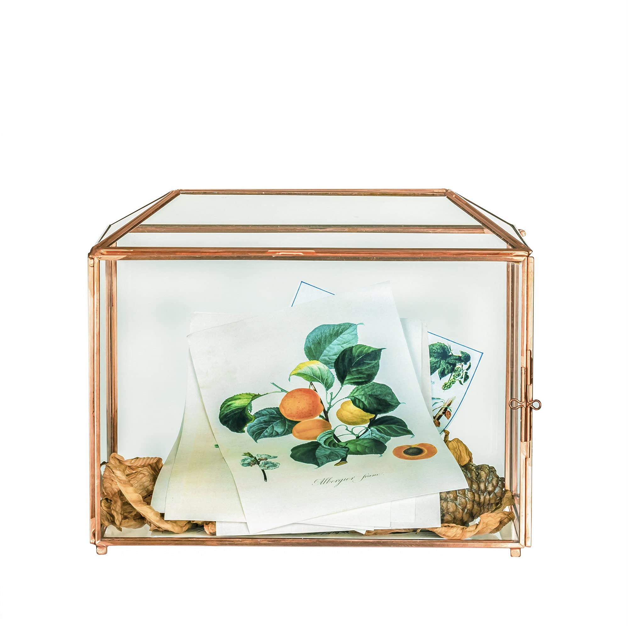 NCYP Rose Gold Geometric Glass Wedding Card Box with Lock – 26cm