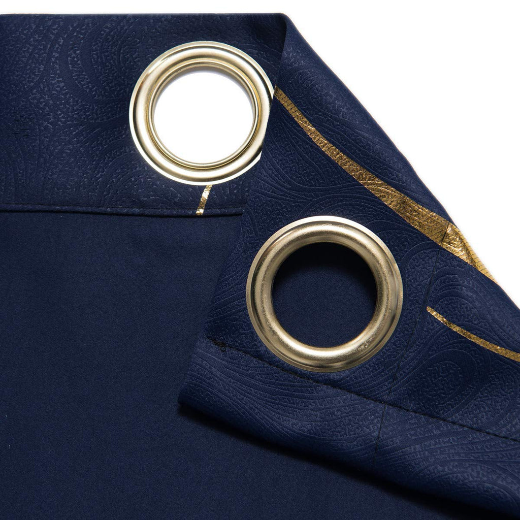 Luxury Striped Blackout Curtains – Navy & Gold, 66x84 Inch
