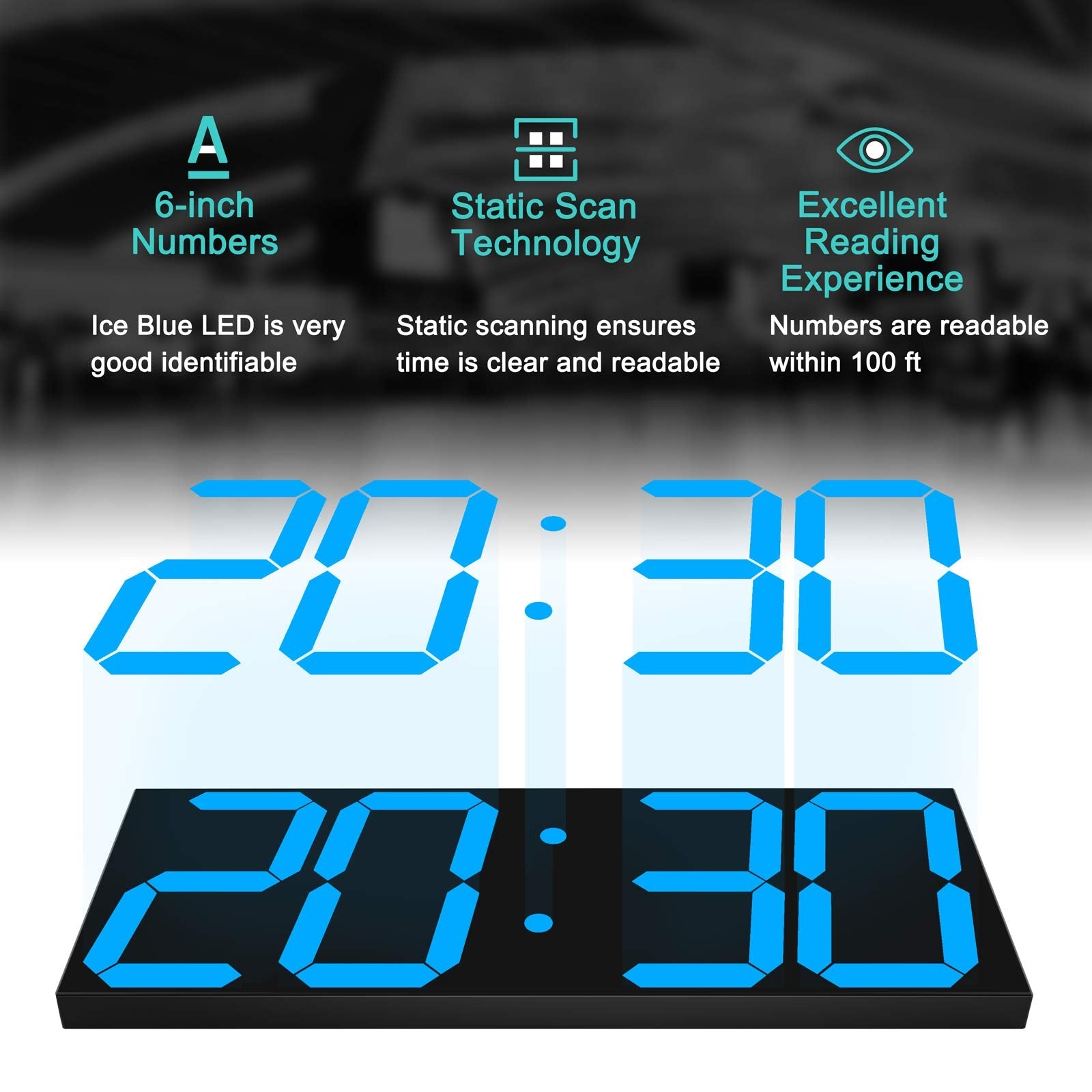 CHKOSDA 18" Large Digital LED Wall Clock with Countdown Timer – Ice Blue