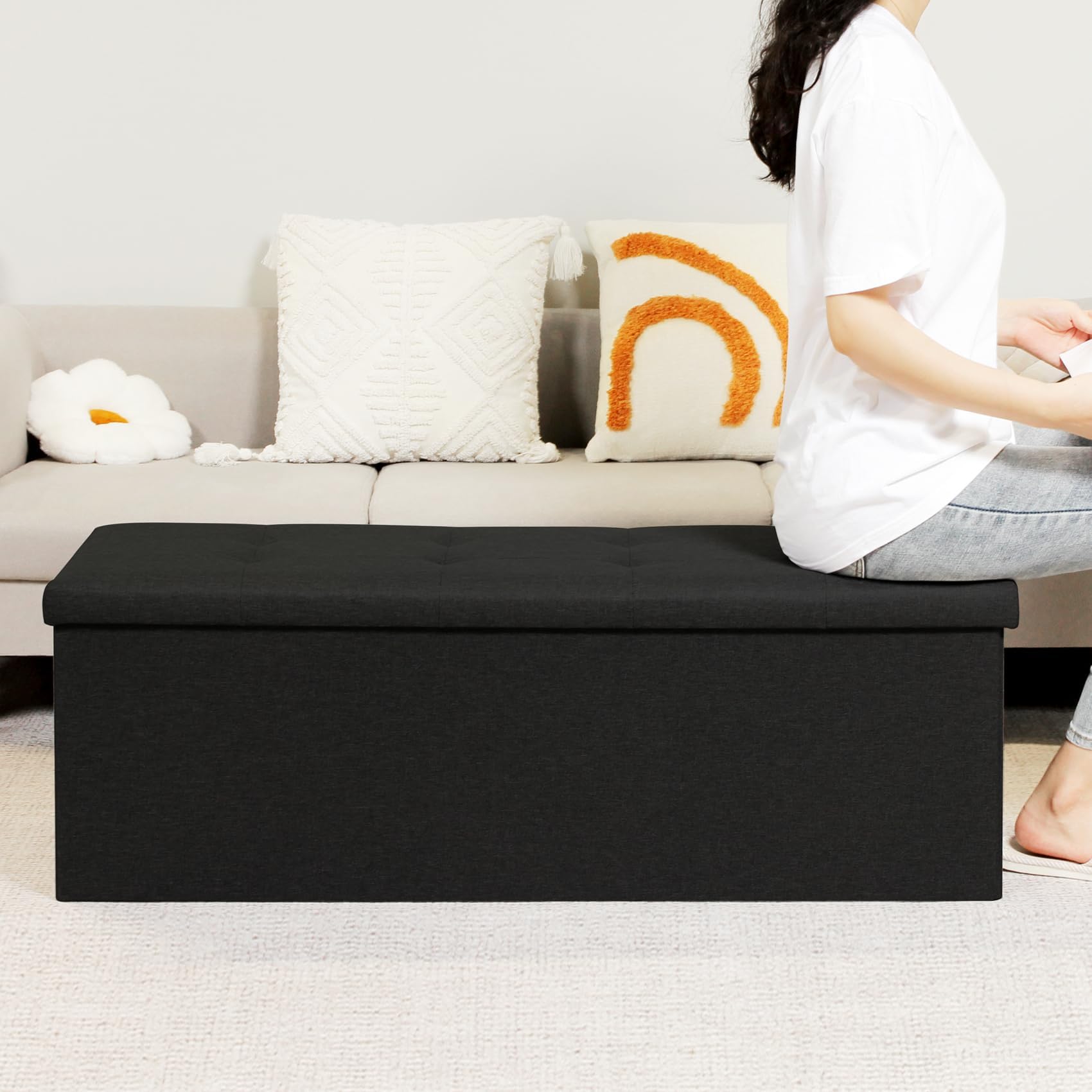 Bonlife 110cm Storage Ottoman Bench | Extra Large Folding Toy Chest