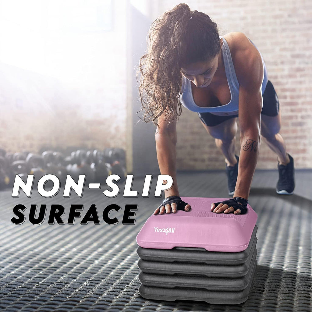 Yes4All Adjustable High Step Aerobic Platform with 4 Risers - Pink/Grey