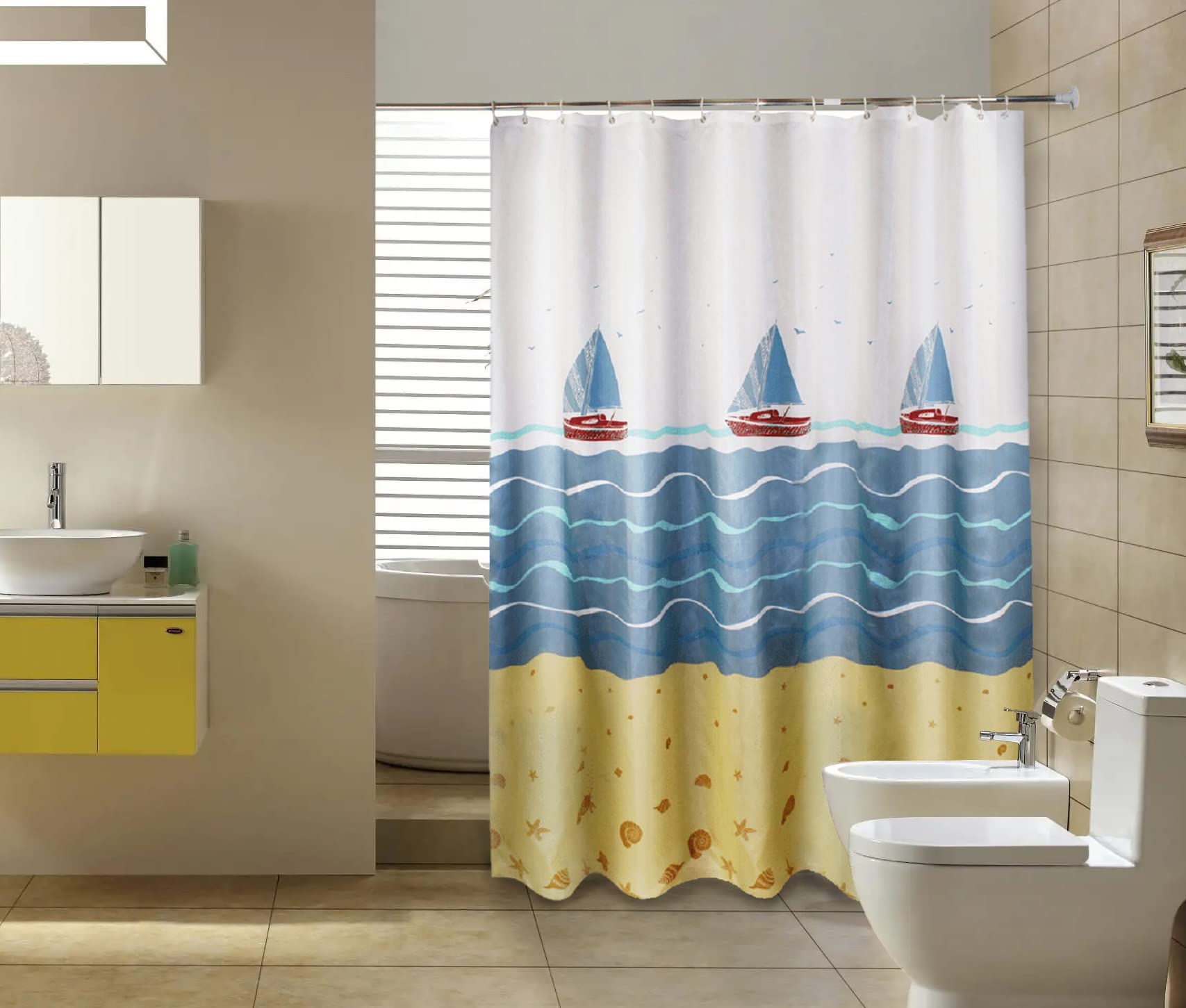 GONOVE Sail Boat Shower Curtain | 280x200cm Waterproof Polyester Fabric