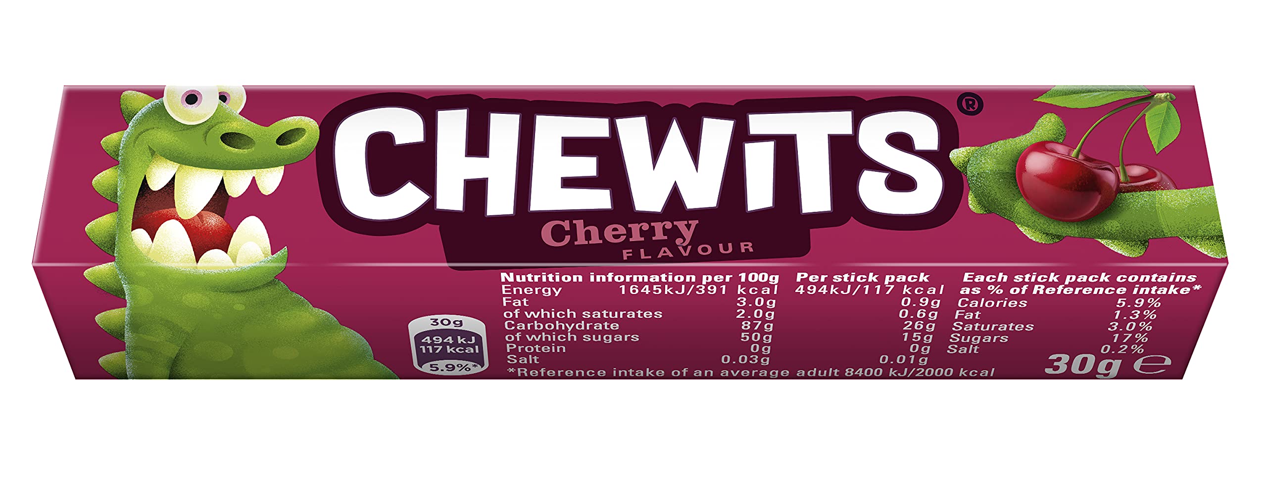 Chewits Cherry Fruit Chewy Sweets - 30g Stick Packs (Bulk Box of 40)