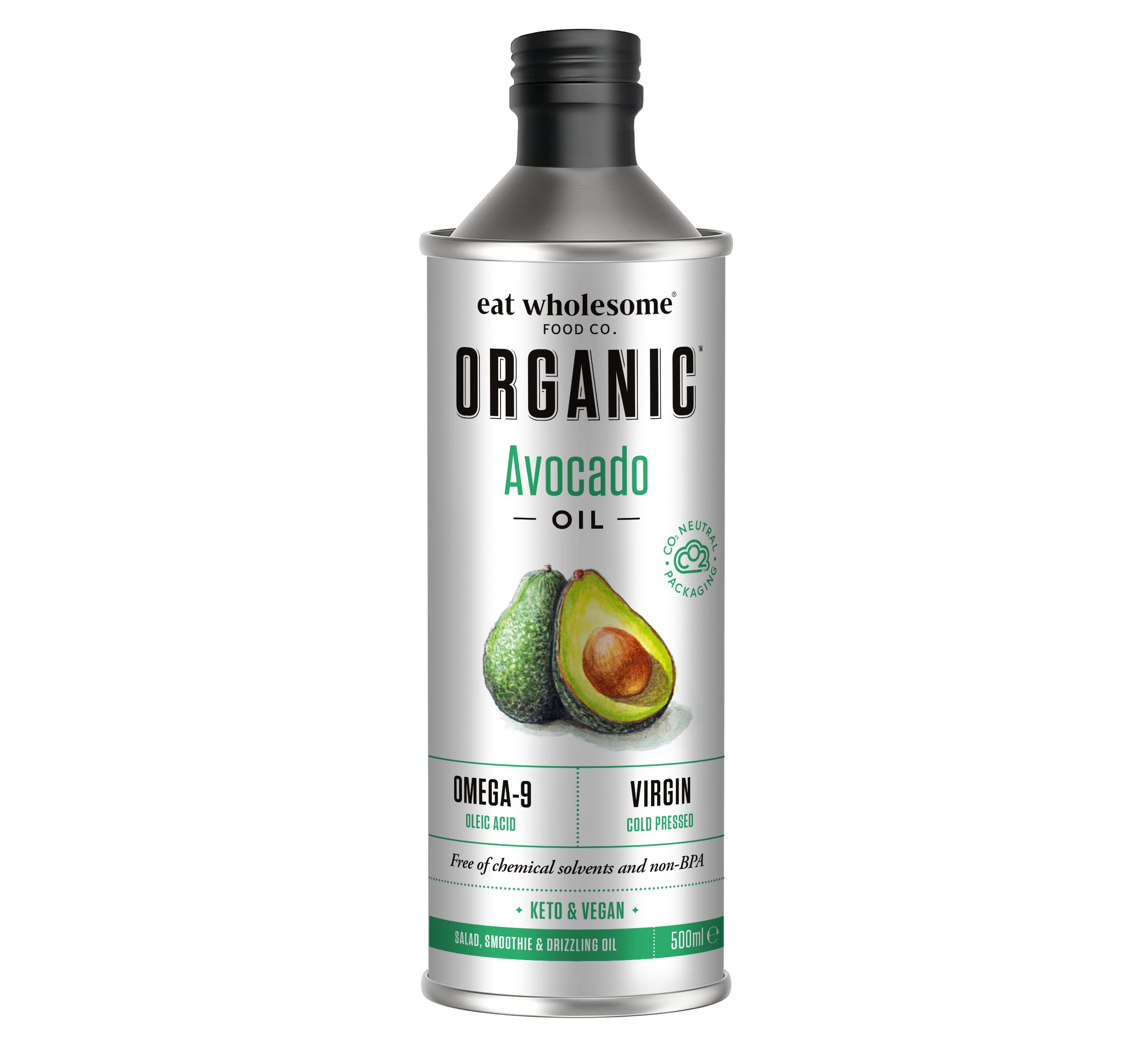 Eat Wholesome Organic Avocado Oil 500ml – Cold Pressed, Unrefined & Rich in Omega-9