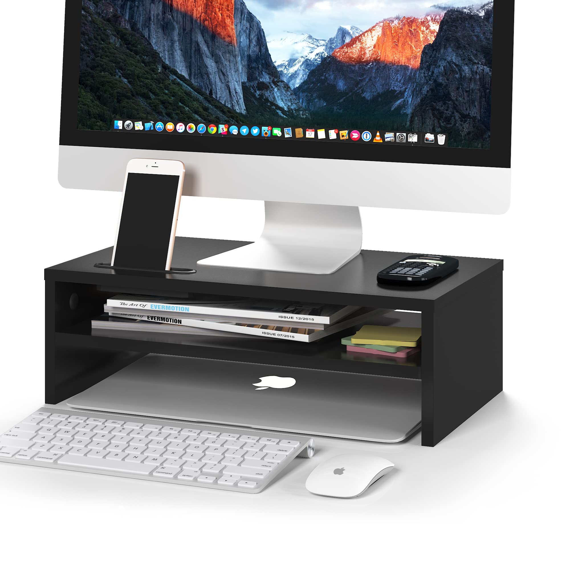 BONTEC Wooden Monitor Stand Riser | Ergonomic Desk Organizer, 420mm