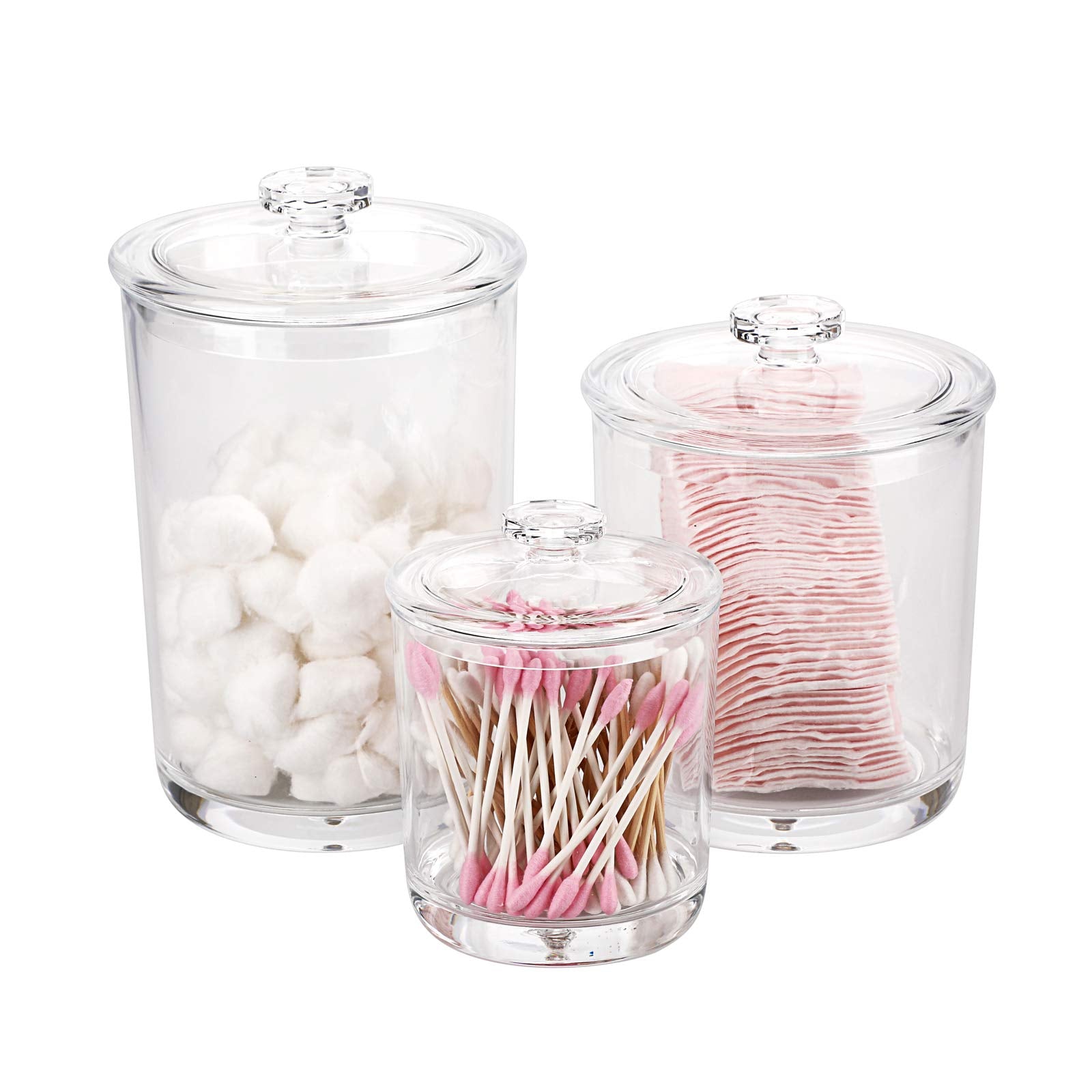Sumnacon 3-Piece Clear Acrylic Apothecary Jars for Bathroom Storage