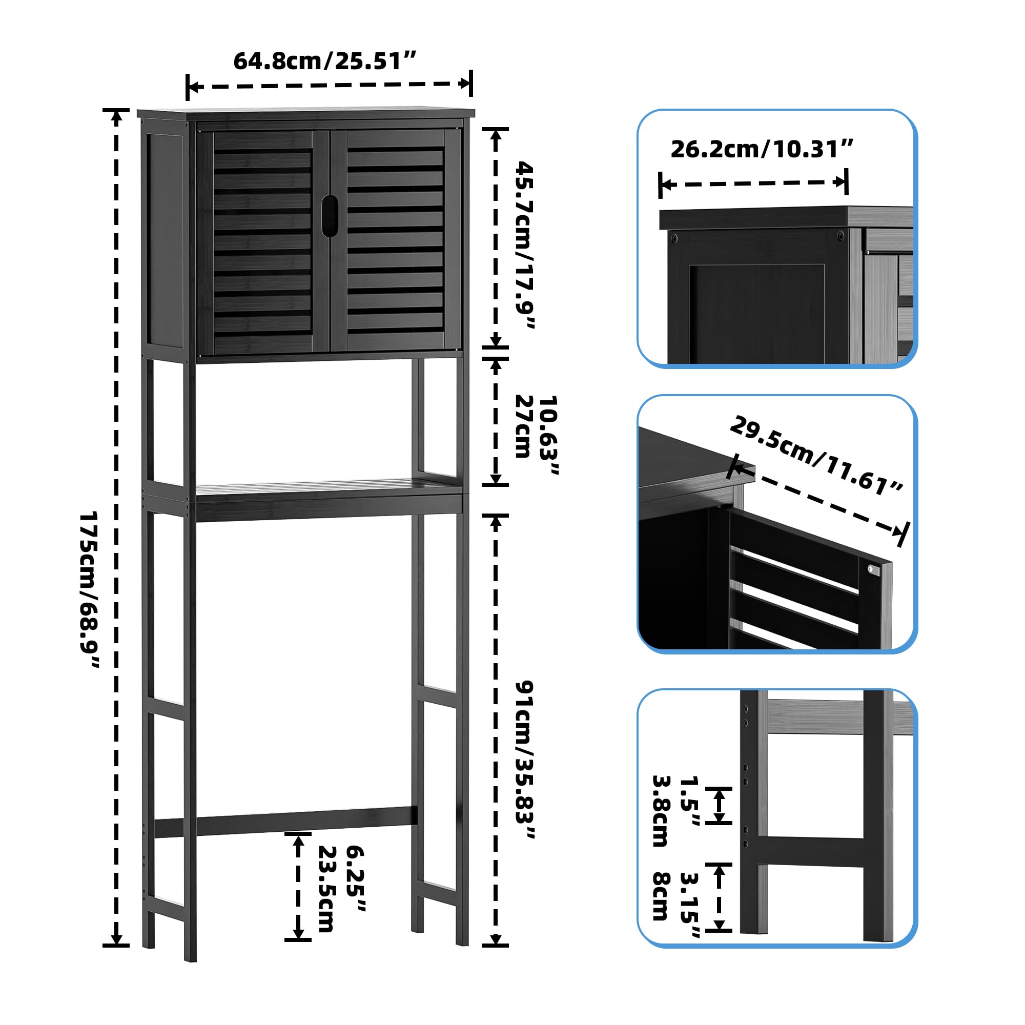 SMIBUY Bamboo Over-The-Toilet Storage Cabinet | 3-Tier Bathroom Organizer