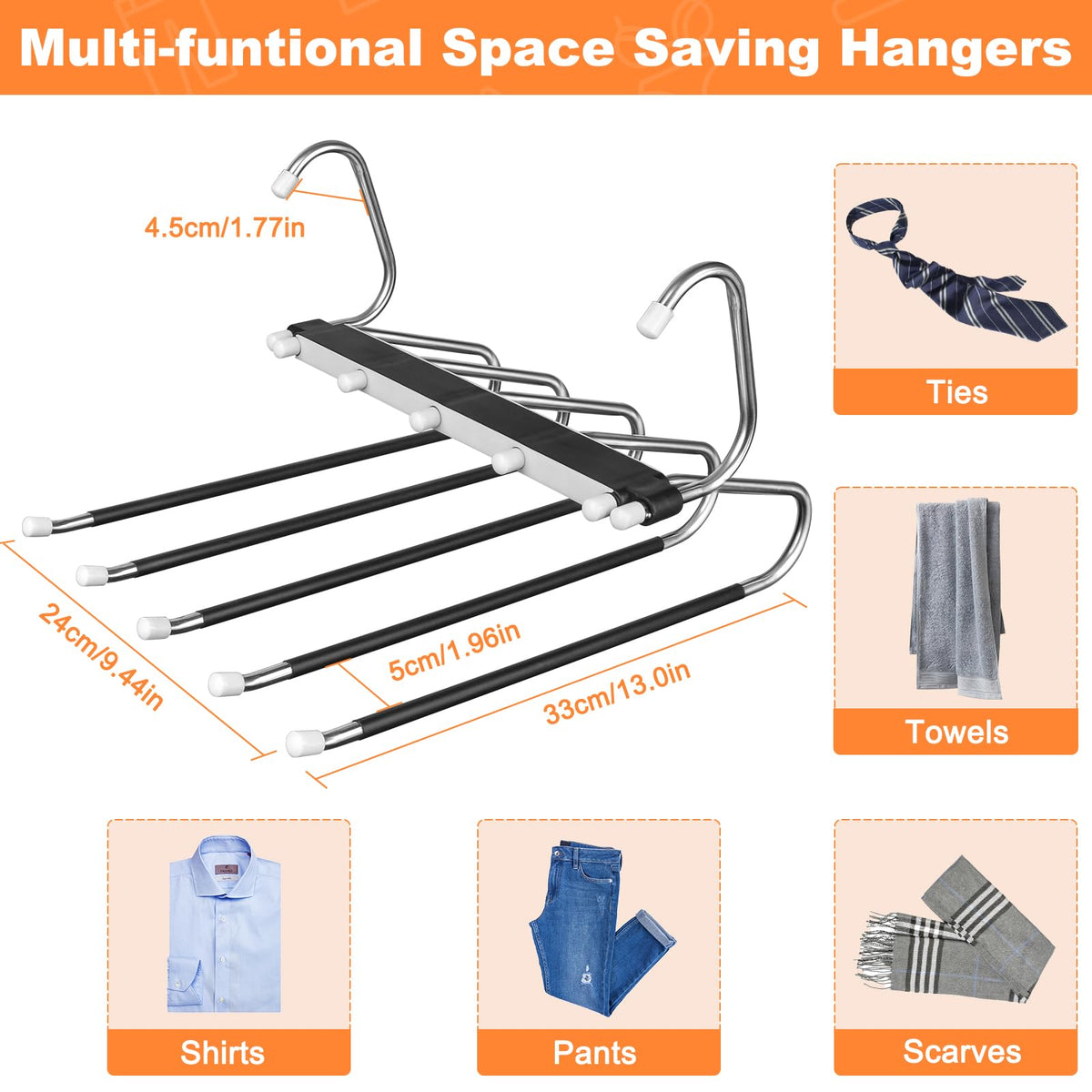 2 Pack Trouser Hangers Space Saving, 5-in-1 Trousers Hangers Non-Slip Clothes Hangers for Wardrobe - image 3