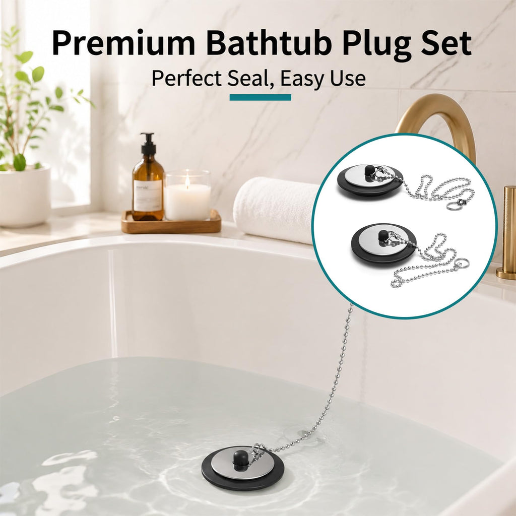 2 Pcs Bath Plug with Stainless Steel Chain for Bathroom & Kitchen - image 5