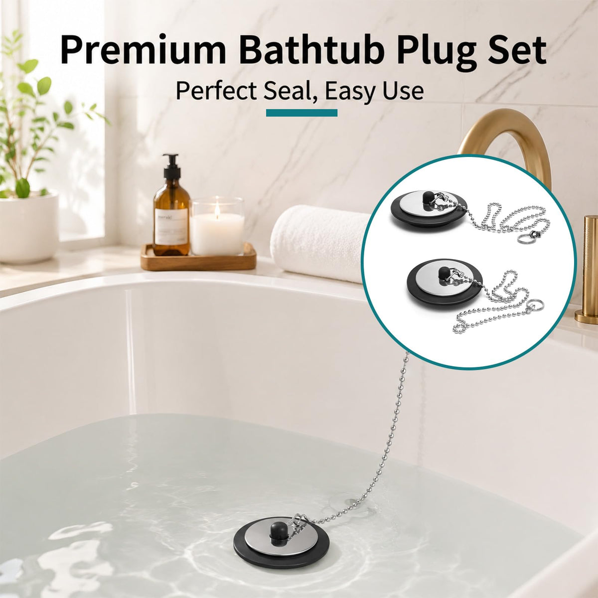2 Pcs Bath Plug with Stainless Steel Chain for Bathroom & Kitchen - image 5