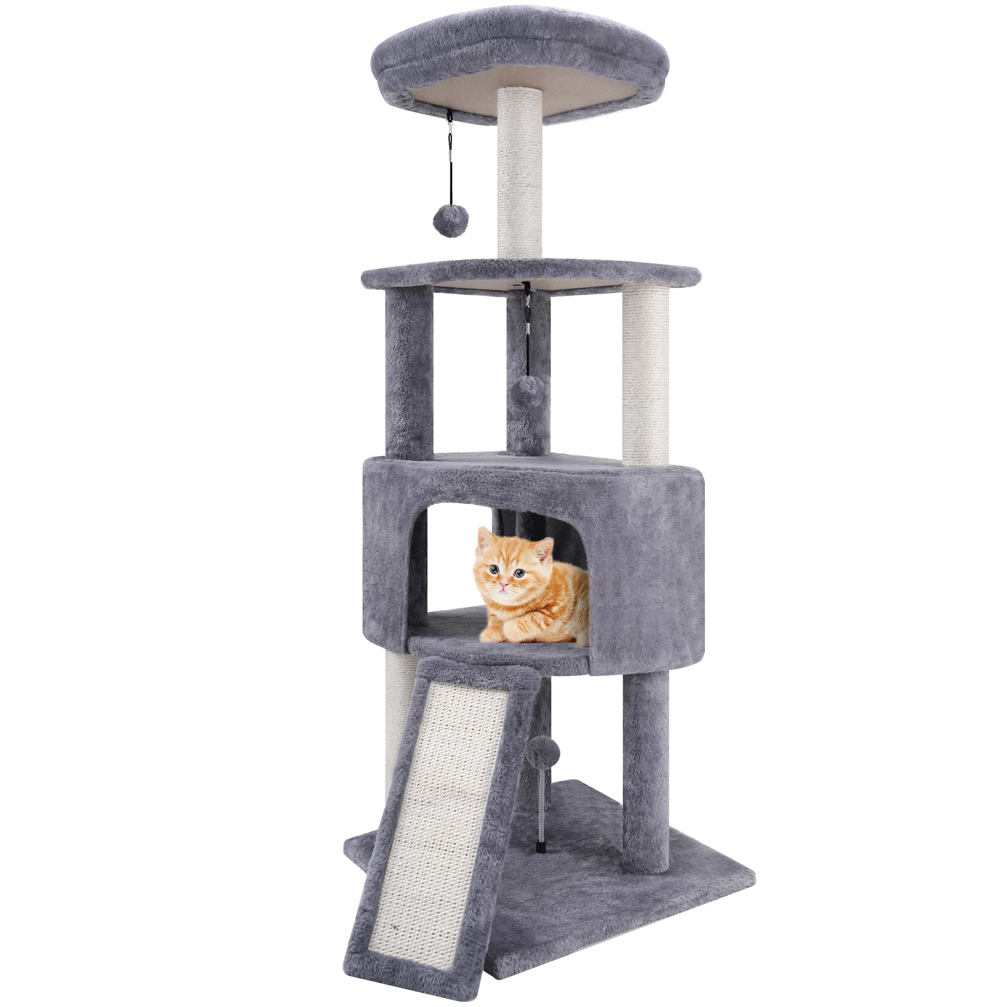 TWDEPART 45-Inch Cat Tree Tower with Condo and Scratching Posts – Grey