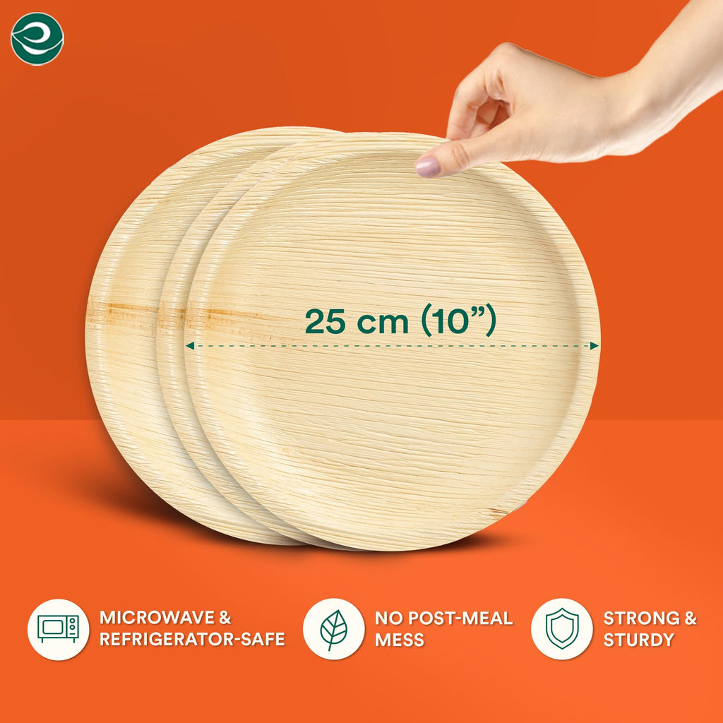 Eco Soul 200-Pack Palm Leaf Plates – 10 Inch Round Compostable Dinnerware