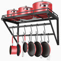 OROPY Wall Mount Pot Pan Rack | 60cm Metal Kitchen Shelf with 12 Hooks