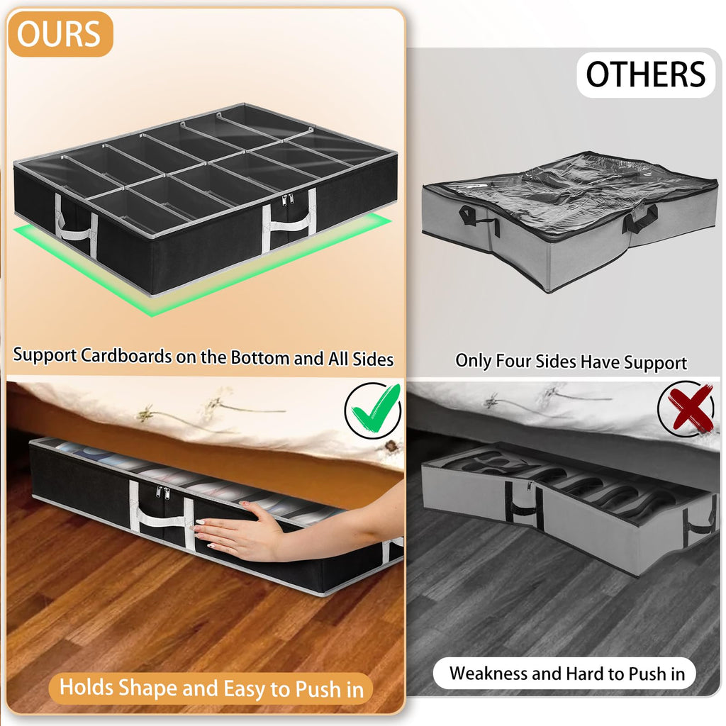 Under Bed Shoe Storage Organiser – 2 Pack, Fits 24 Pairs