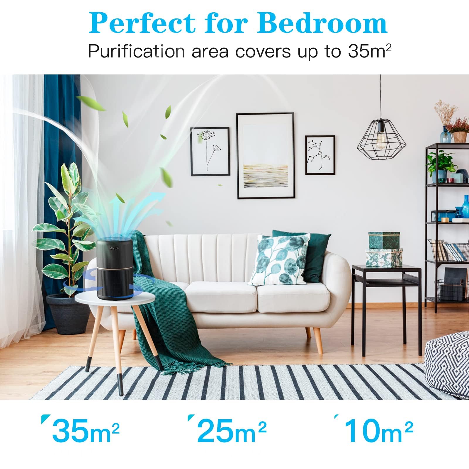 AIRTOK H13 True HEPA Air Purifier for Home Bedroom | Silent 4-in-1 Filter