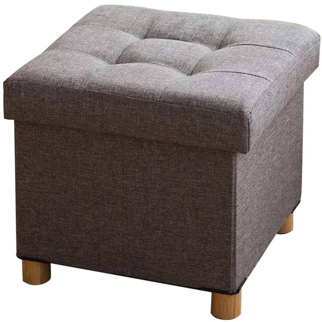 BRIAN & DANY Folding Storage Ottoman | Linen Footstool with Wood Legs