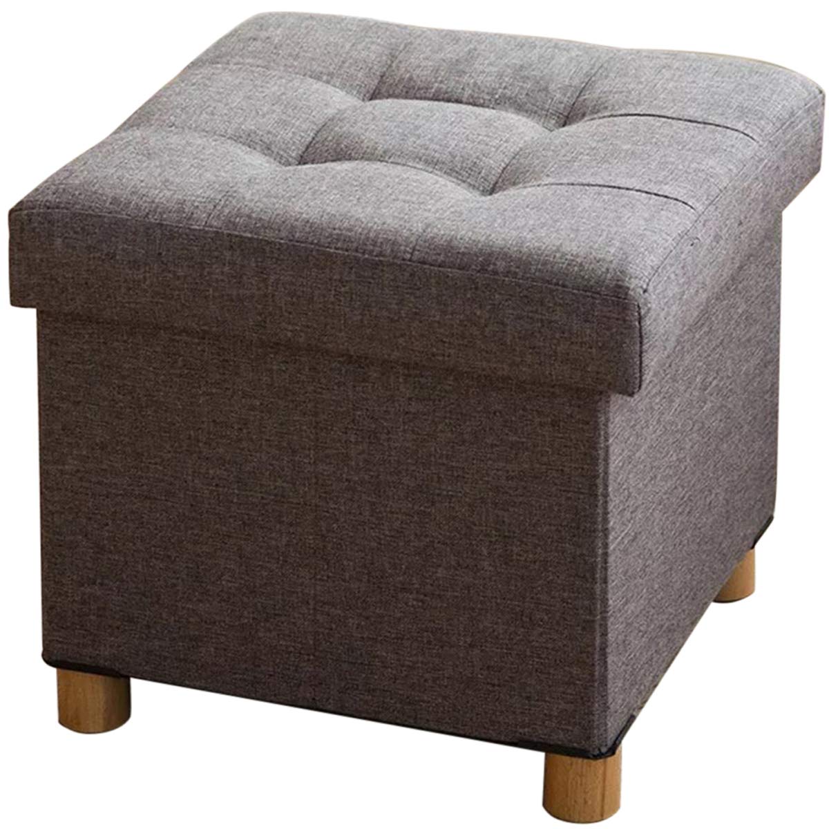 BRIAN & DANY Folding Storage Ottoman | Linen Footstool with Wood Legs