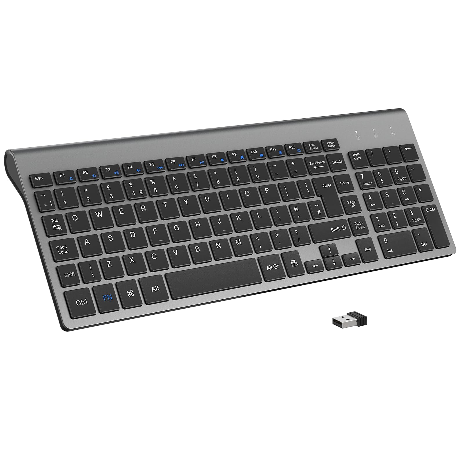 cimetech Wireless Ergonomic Keyboard with Number Pad - Silent Gray