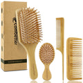 Combetter Natural Bamboo Hairbrush Set – 4-Piece Eco-Friendly Wooden Set