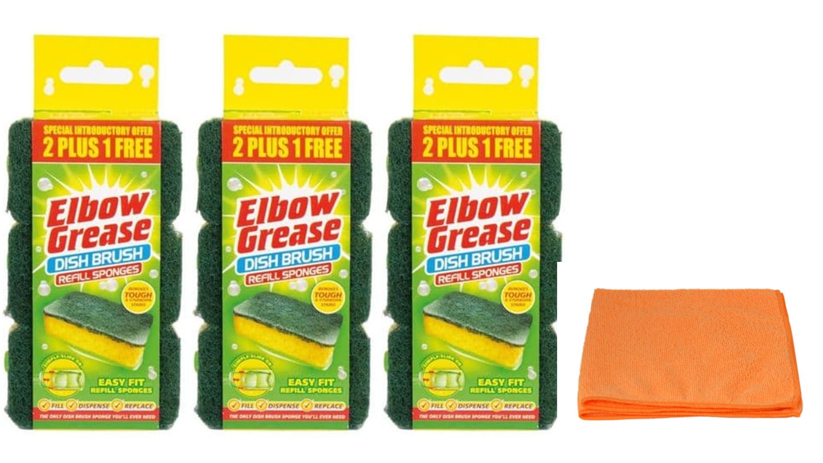Elbow Grease Washing Up Brush Refills - 9 Pack with Microfibre Cloth