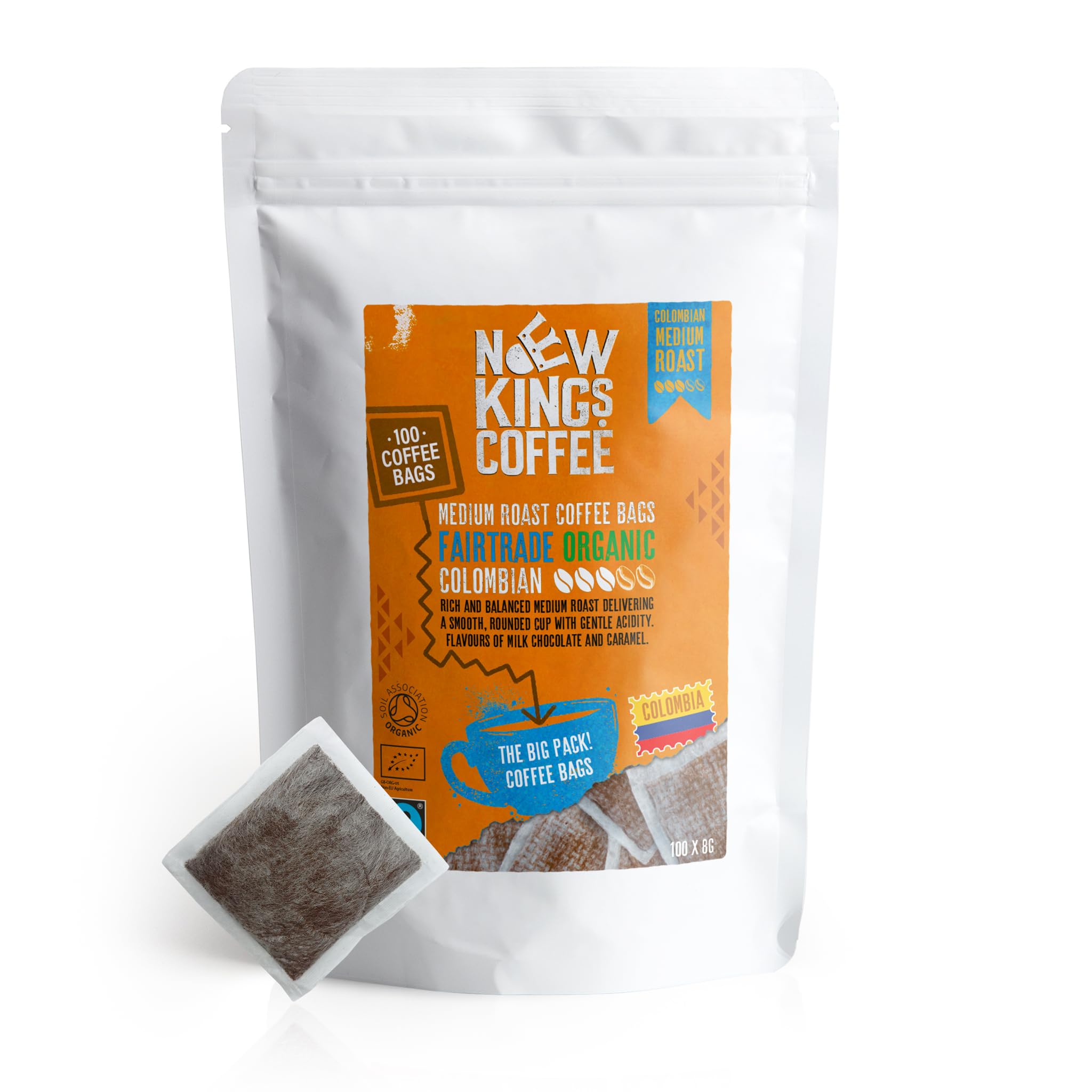 New Kings Colombia Organic Coffee Bags – Medium Roast Arabica (80 Pack)