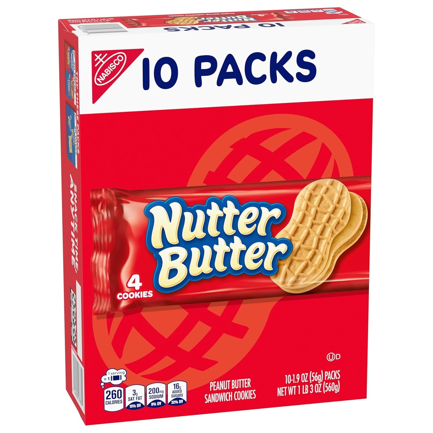 Nutter Butter Peanut Butter Sandwich Cookies – 56g Snack Packs, 10 Count