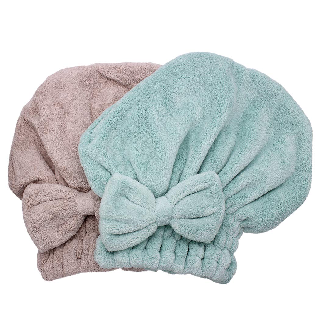 Microfiber Hair Drying Turban - Quick Dry Cap, 2-Pack