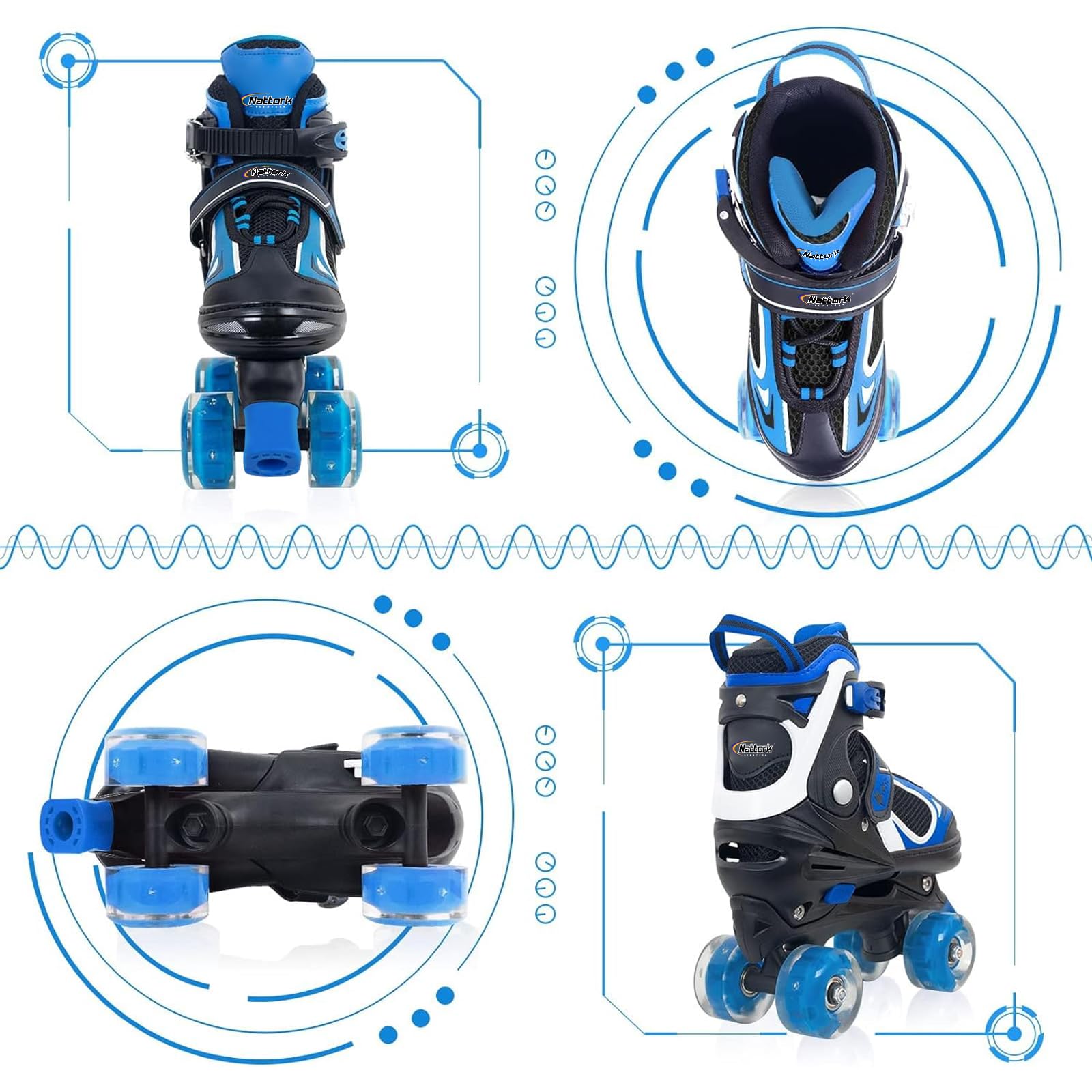 Nattork Kids Adjustable Roller Skates with Light up Wheels – 4 Sizes