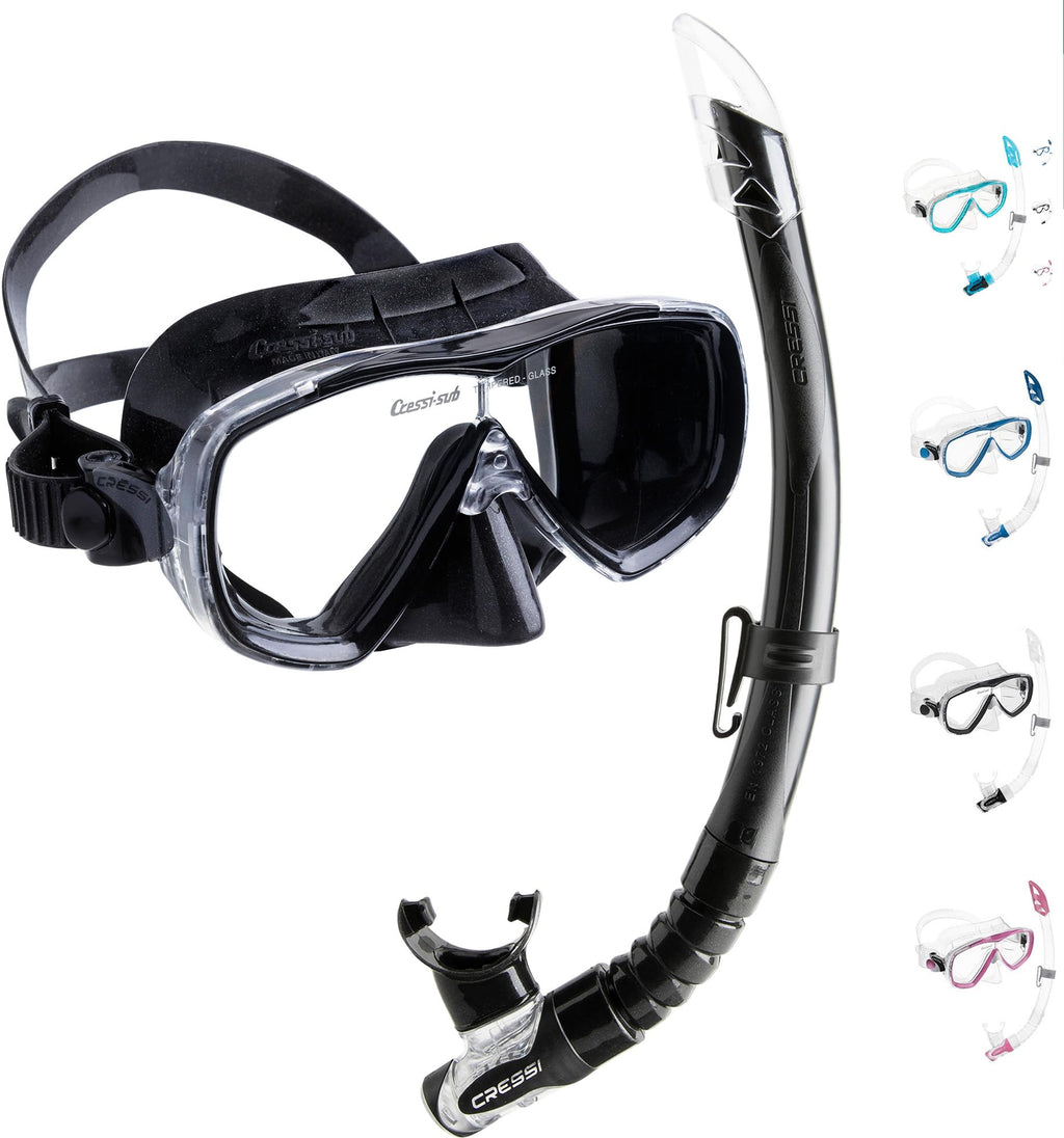 Cressi Estrella & Gamma Snorkeling Set – Mask and Snorkel Combo, Black