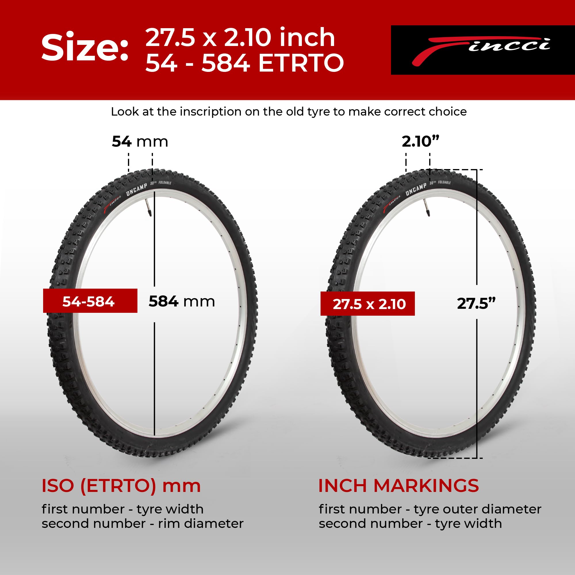 Fincci 27.5 x 2.10 MTB Tyres | Foldable Set with 2x Presta Inner Tubes
