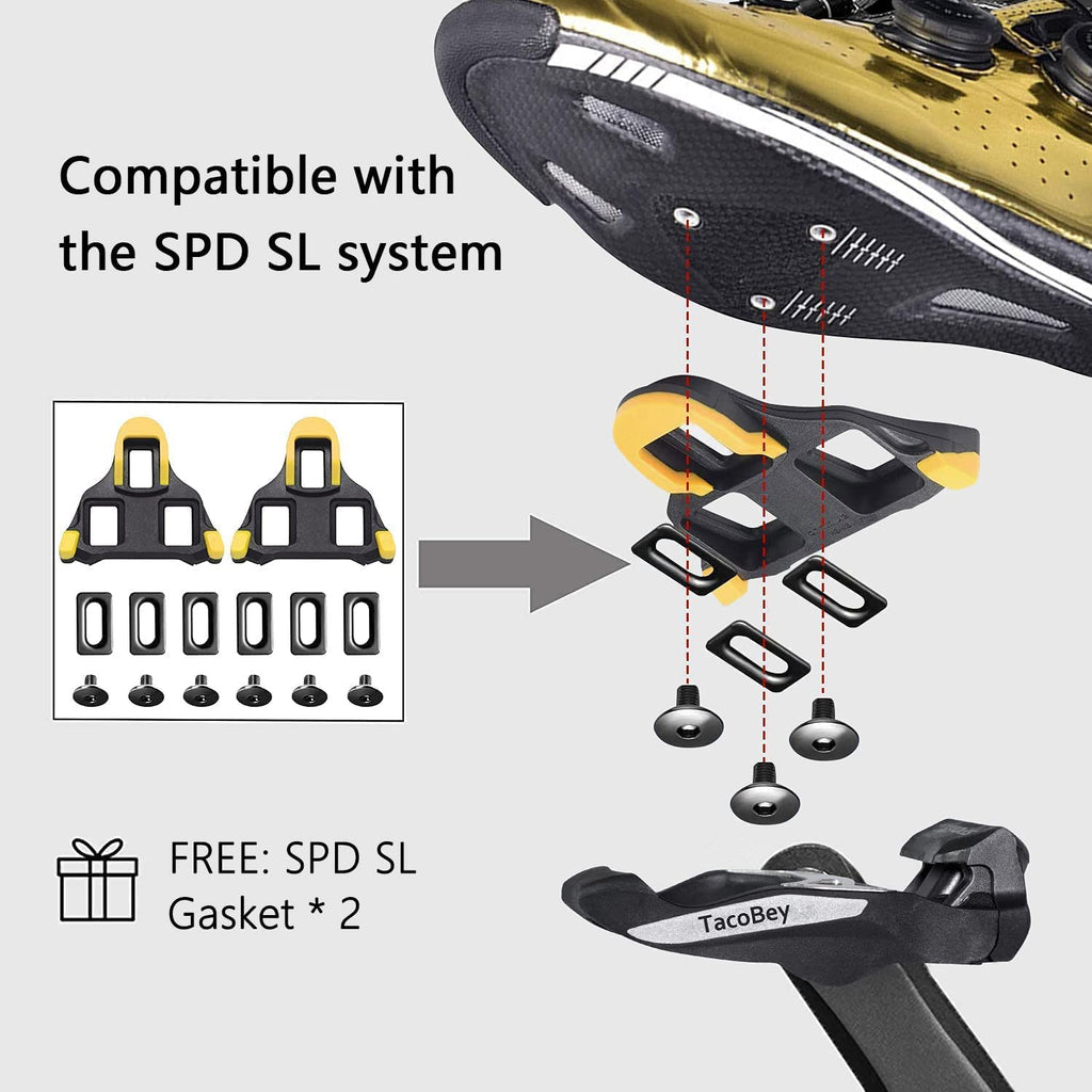 Jolof Store Road Bike Pedals | SPD-SL Compatible Wide Platform Cleat Set
