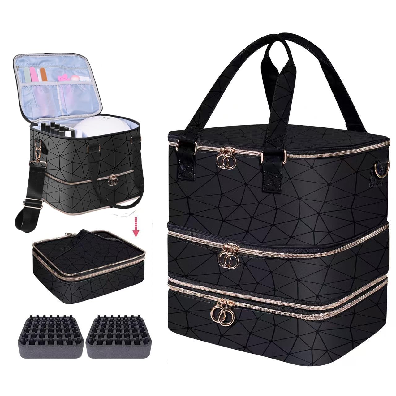 3-Layer Nail Polish Organizer Case | Holds 84 Bottles - Black