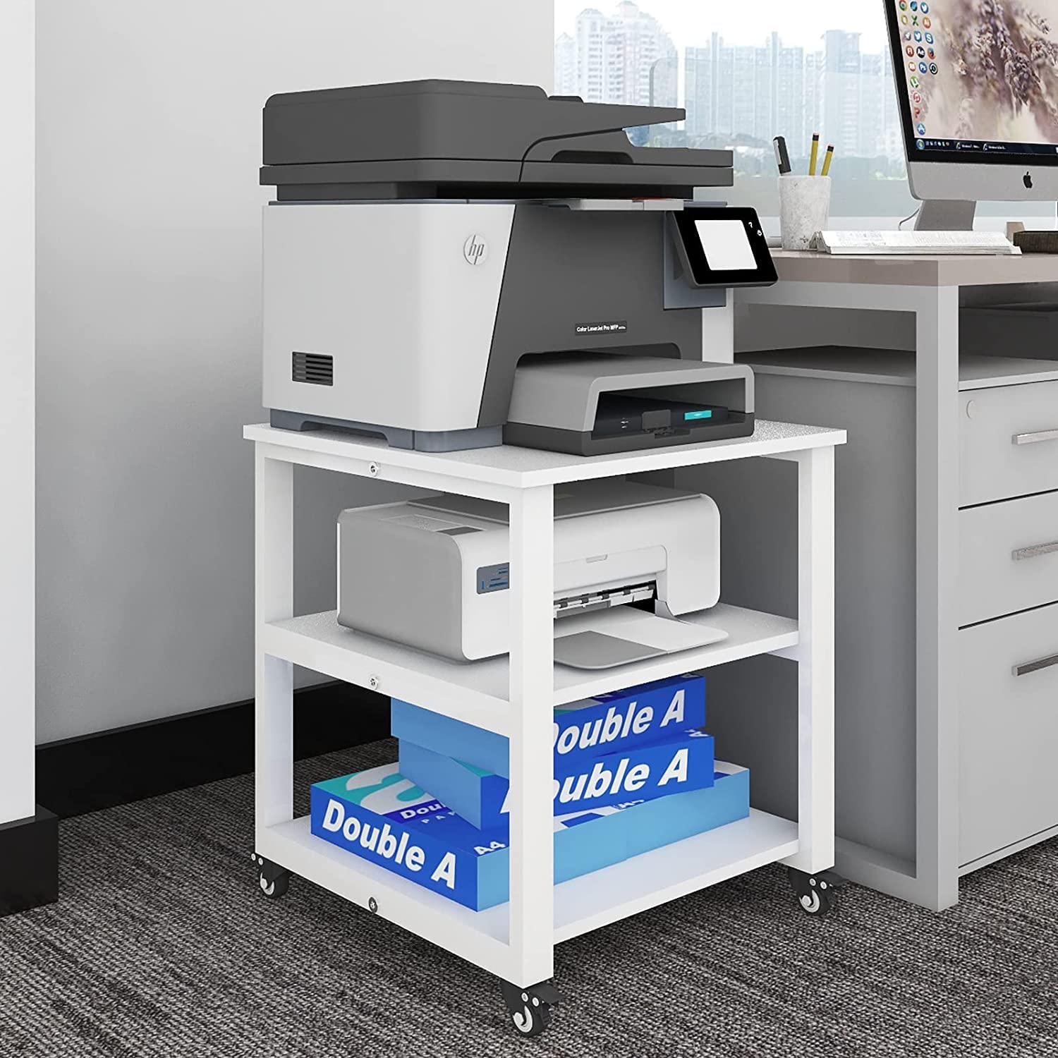 PUNCIA 3-Tier Rolling Printer Stand | Heavy Duty Under Desk Storage Cart