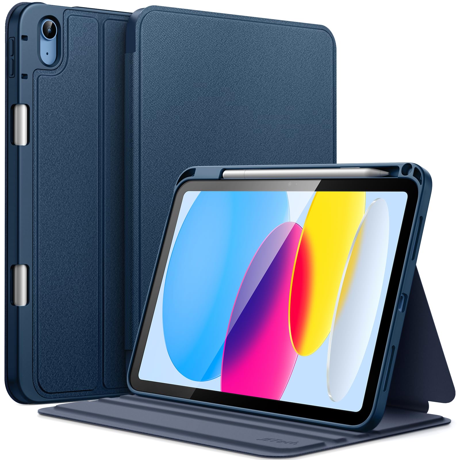 JETech iPad 11th/10th Gen Case with Pencil Holder - Slim Folio (Navy)