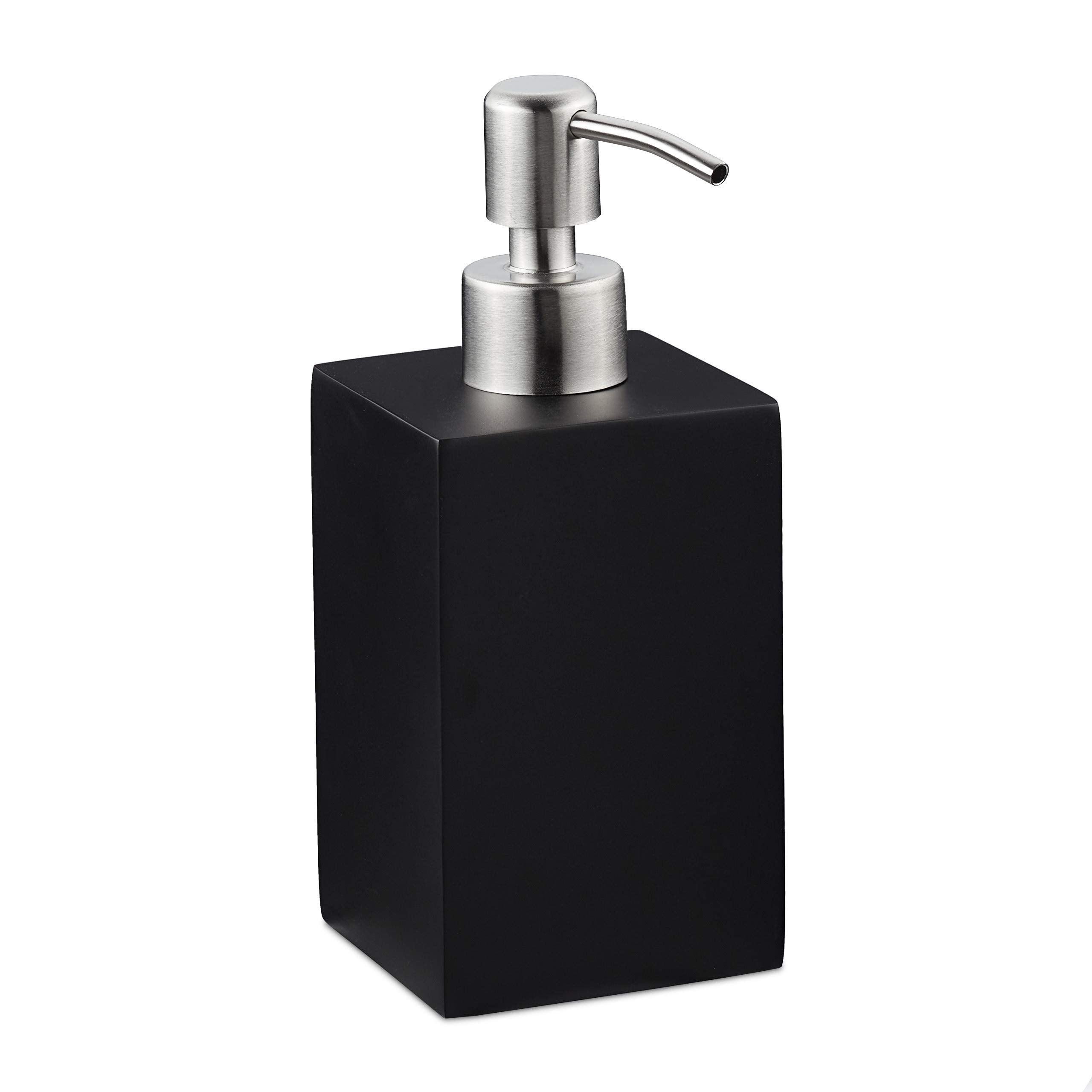 Relaxdays Matte Black Soap Dispenser | 300ml Stone Effect Polyresin