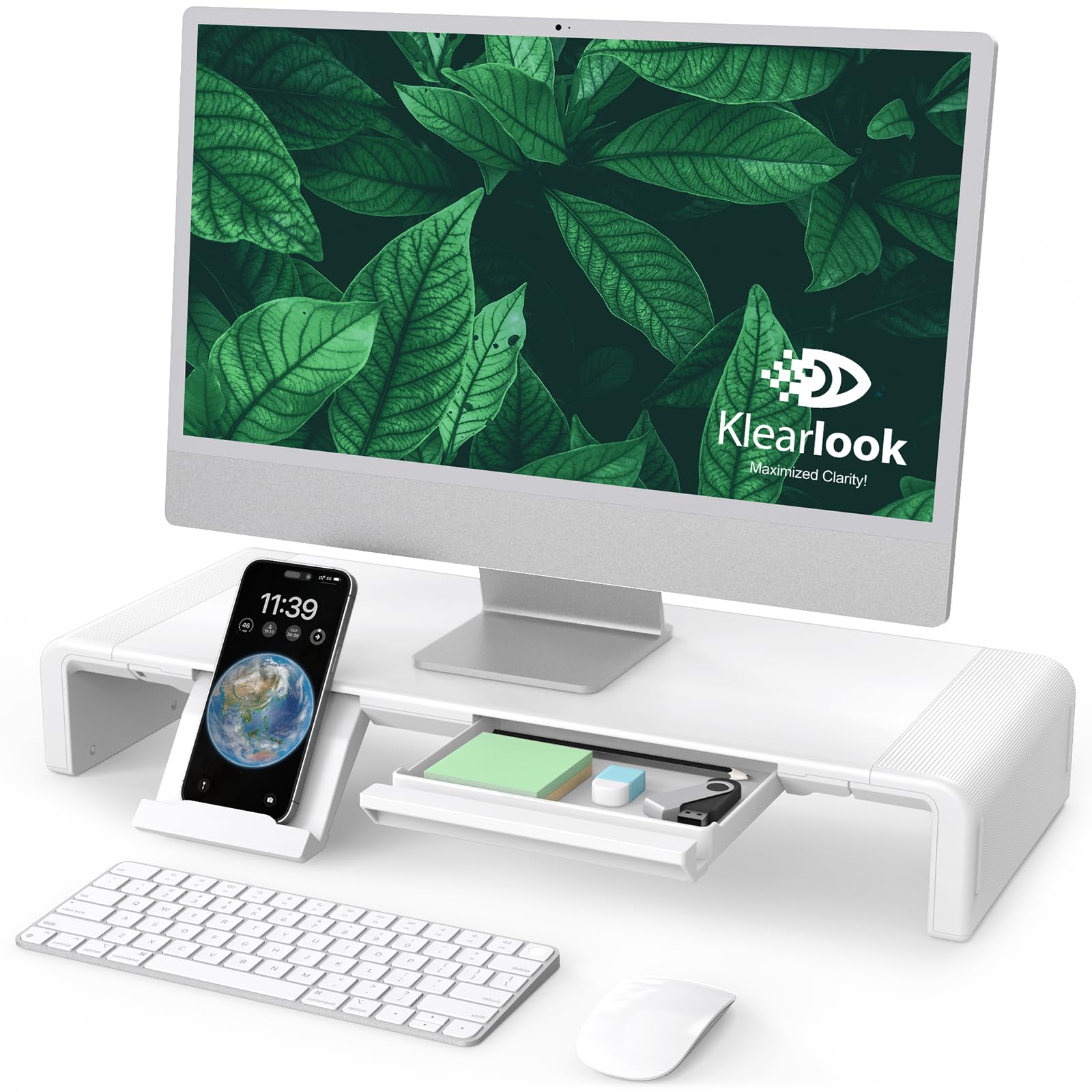 Klearlook Foldable Monitor Stand – Adjustable Desk Riser with Drawer