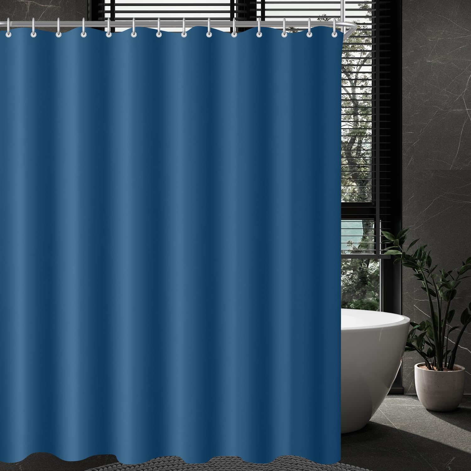 Lerores Dark Blue Shower Curtain | 180x220cm Anti-Mould Weighted Hem