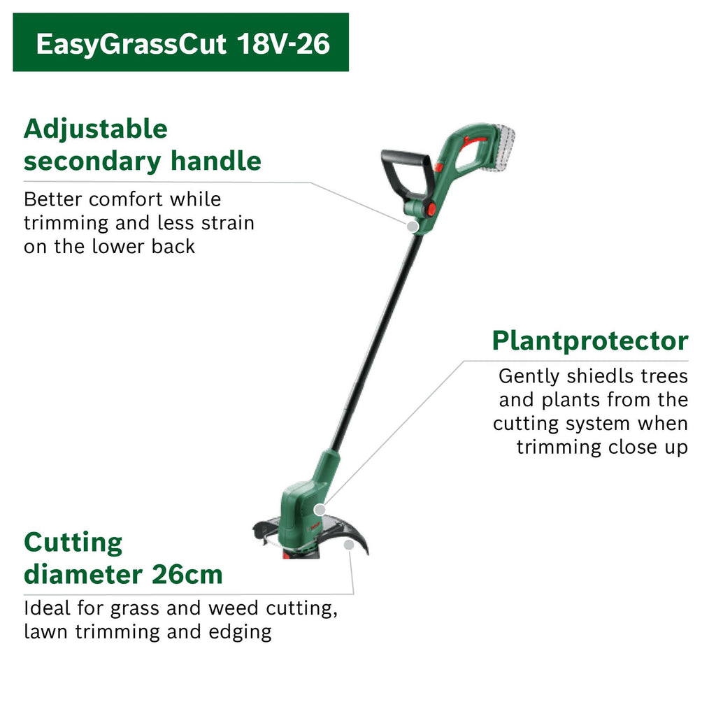 Bosch EasyGrassCut 18V-26 Cordless Grass Trimmer – 26cm Cutting Width