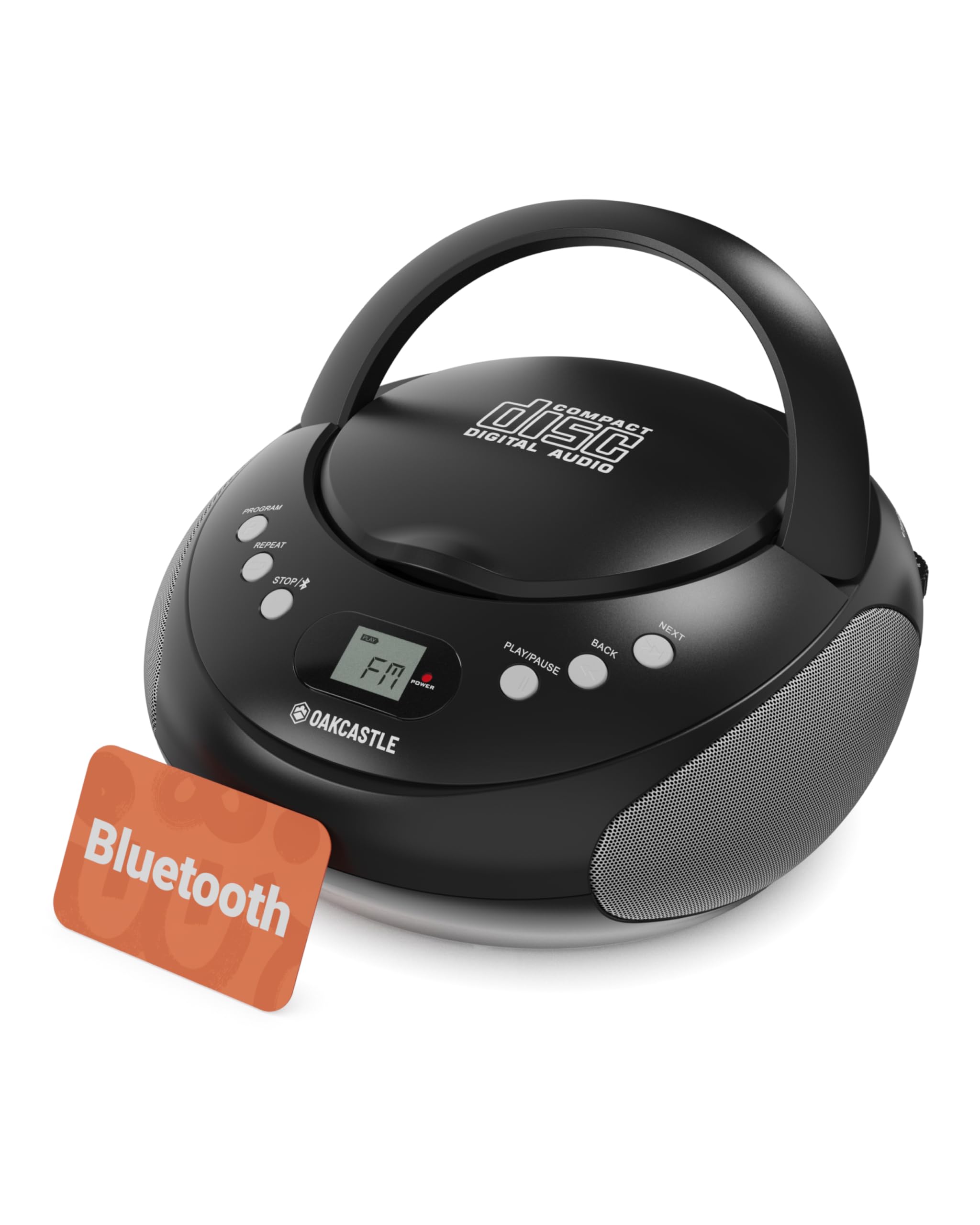 Oakcastle CD250 Portable Bluetooth CD Boombox with FM Radio - Black