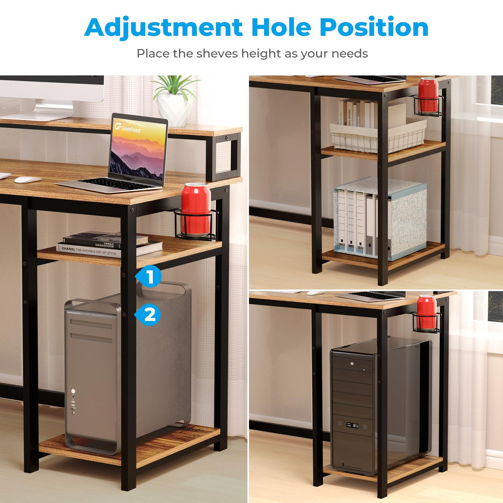 GreenForest 100cm Computer Desk with Monitor Stand & Storage Shelves
