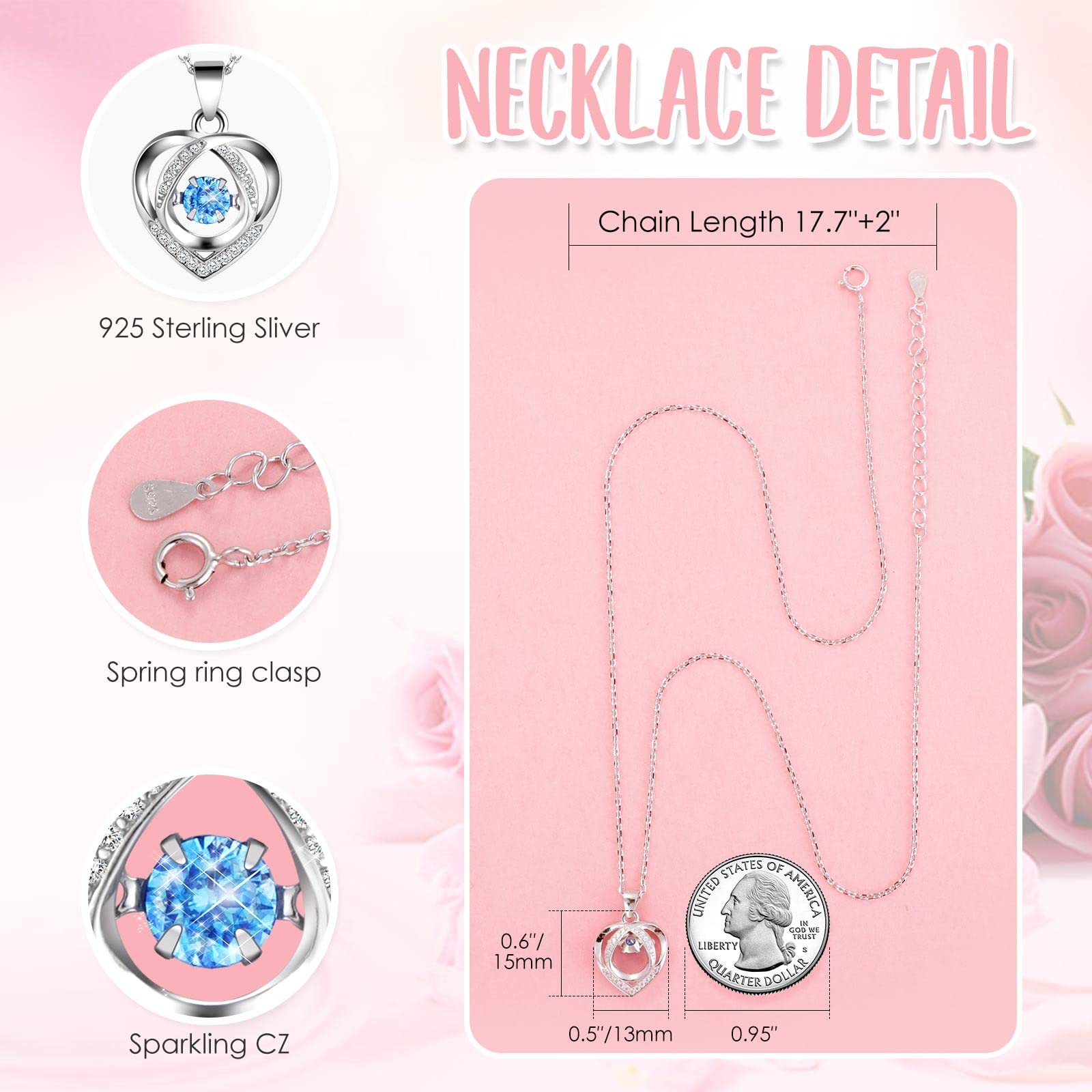 ADDWel Preserved Roses with 925 Sterling Silver Necklace & Moss Bear