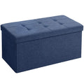 BRIAN & DANY Folding Storage Ottoman | Navy Blue Linen Footstool Bench