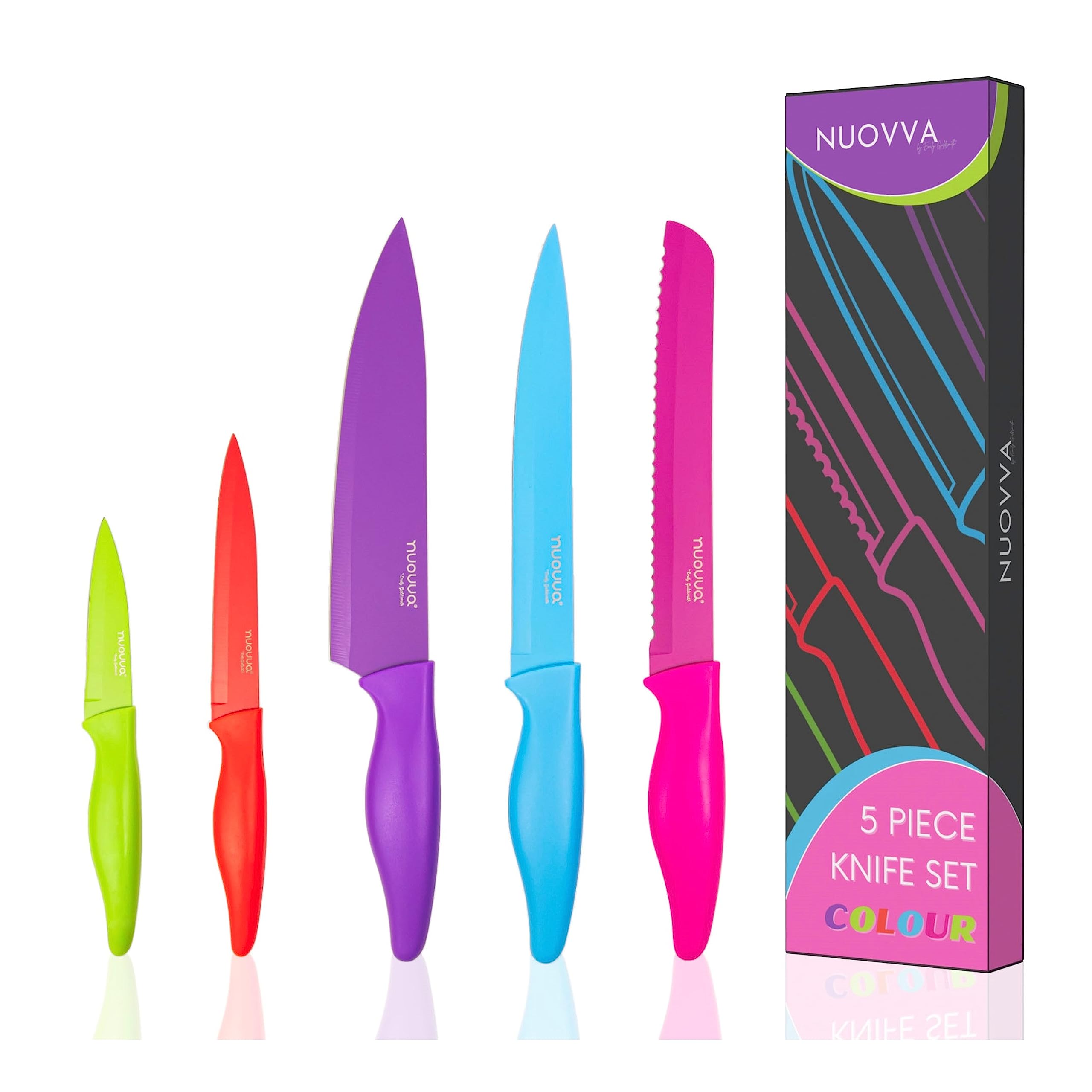 Nuovva 5-Piece Colour Coded Kitchen Knife Set | Stainless Steel Knives