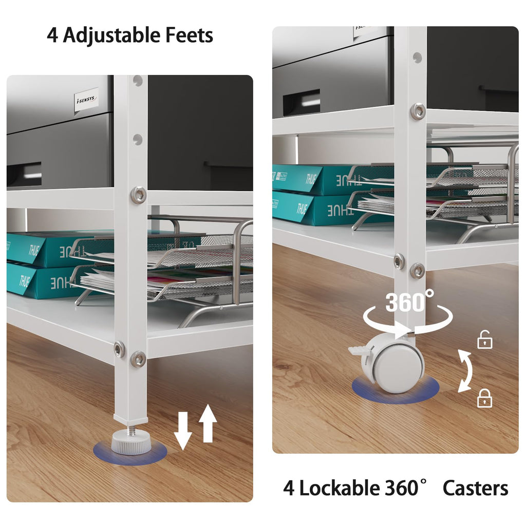 OYRREU 3-Tier Rolling Printer Stand with Outlets for Home, Office, White - image 3