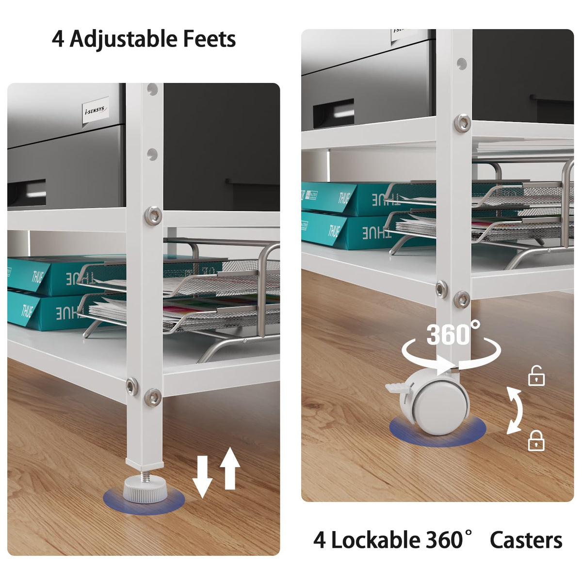 OYRREU 3-Tier Rolling Printer Stand with Outlets for Home, Office, White - image 3