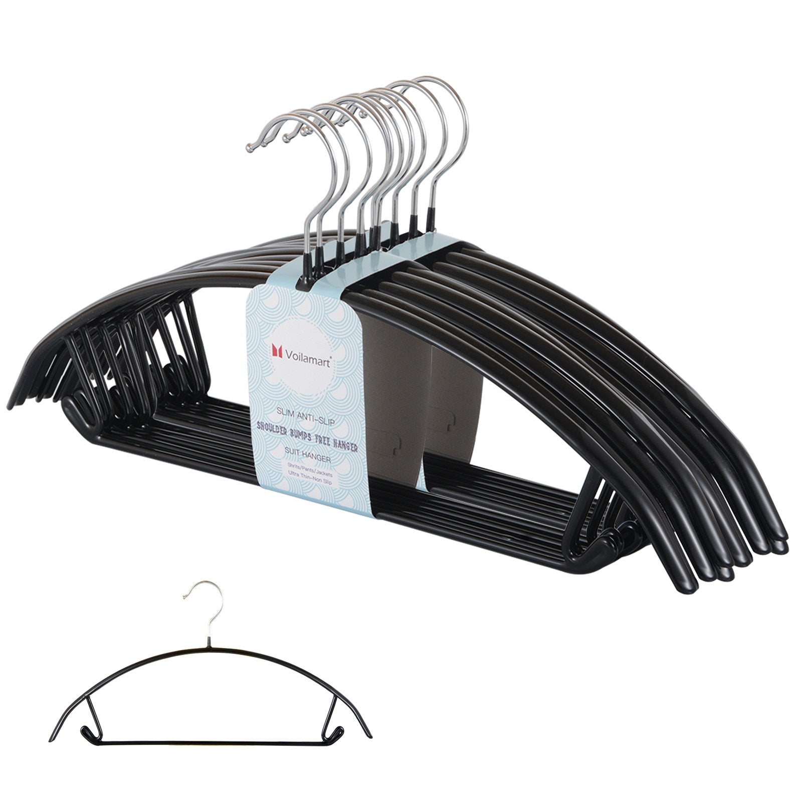 Voilamart Non-Slip Metal Coat Hangers - 30 Pack No Shoulder Bump Hanger